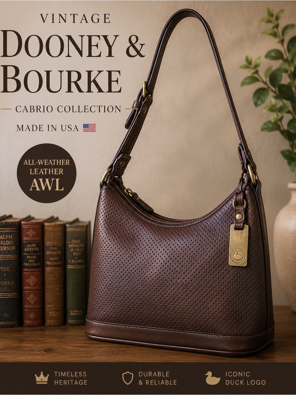 Vintage Dooney & Bourke Perforated Leather Cabrio Shoulder Bag